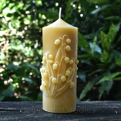 Bell Flower BEESWAX PILLAR Candle / 100% Clean Natural Bees Wax / Cylinder Flora - Image 1 of 2