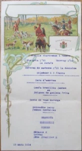 Menú 1914 Champagne Francés Montebello Publicidad, Zorro Escena Caza Color Litografía - Imagen 1 de 1