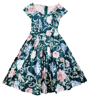 Vestido Loralie Vintage Años 80 Floral Algodón Columpio Cuadrado Baile Novia 6 Ajustes XS Foto 1 de 4