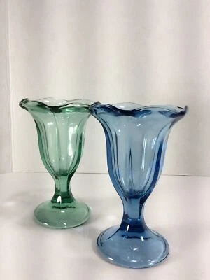 Set of 2 Libbey Glass 6” Ice Cream Sundae Dishes~Green & Blue - Image 1 of 4