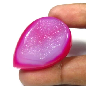 Dyed Pink Agate Pear Cabs Natural Druzy Onyx Window Geode Gems 39x29mm OND-1010 - Picture 1 of 5