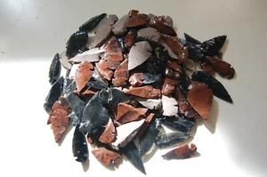 10 mixed Hand Made Flint Obsidian Mohogany Arrowhead 1" Long Arrow Point Spear - Picture 1 of 1