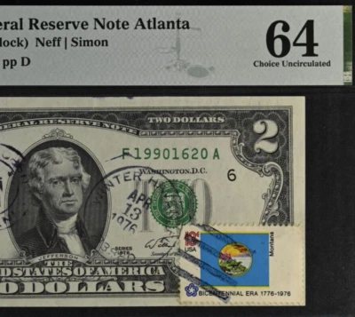 1976 $2 Federal Reserve Note PMG 64 First Day Stamp - Winter Haven, FL 19901620 - Image 1 of 3