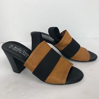 Sandalias de tacón Bella Vita de cuero marrón negro talla 8,5 puntera elástica Foto 1 de 4