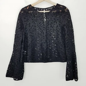 COUNTRY ROAD Womens Size 4 Black Lace Long Sleeve Top - Picture 1 of 6