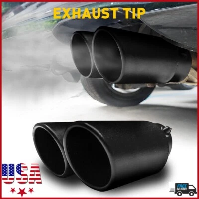 2.5" Car Dual Outlet Stainless Steel Rear Exhaust Pipe Tail Muffler Tip Straight - Image 1 of 4
