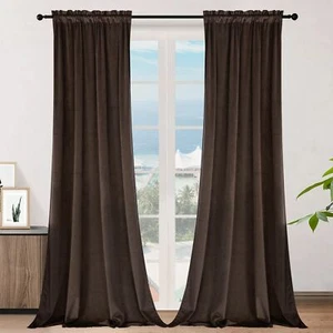 SMILETIME Brown 108in Long Velvet Curtains with Rod Pocket Thermal Insulated ... - Picture 1 of 9