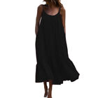 Womens Sleeveless Spaghetti Strap Long Dress Ladies Party Sexy Solid Color Skirt