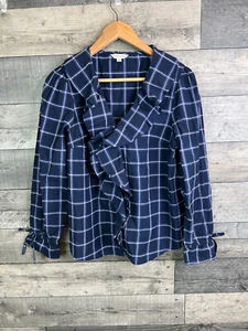 Monsoon Womens Frankie Blouse Top Size Medium Blue Check Frill Ruffle Cotton - Picture 1 of 10