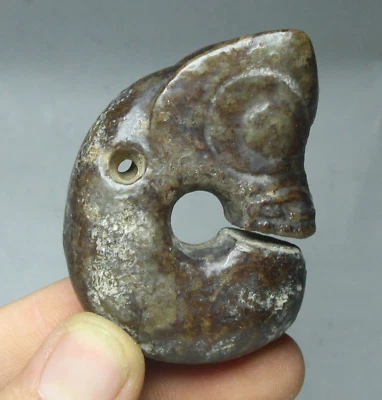 6CM China Hongshan Culture Old Jade Carved Pig Long Dragon Hook Amulet Pendant - Image 1 of 4