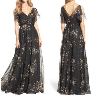 НОВОЕ макси-платье Jenny Yoo Cassie Surplice Black Rose 10 Flutter выпускное официальное - Изображение 1 из 4