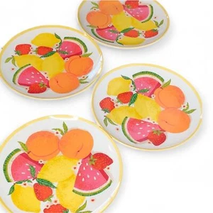 Summer Fresh Fruits Watermelon Peaches Lemons Strawberries Dinner Plates Set - Picture 1 of 9