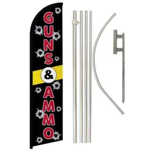 Guns & Ammo Windless Full Curve Advertising Gun Shop Banner Flag & Pole Kit - Picture 1 of 9