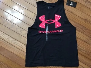 New Under Armour Women Tank Top Workout Stretch Knit Black Pink XSmall (T10-15) - Picture 1 of 6