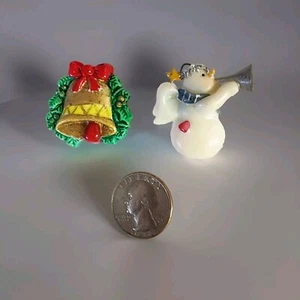 Spilla di Natale Spilla Lotto di 2 Angelo Pupazzo di Neve, Campanella Oro Festiva Piccola Vintage - Foto 1 di 4