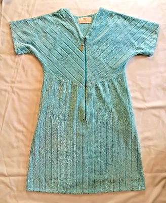 Vtg Stan Herman Terry Cloth Robe House Dress Large 1/2 Zip Short Sleeve Lt Blue - Image 1 of 4