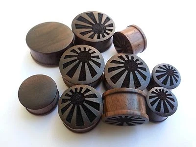 Pair Handmade Japanese Sun Raising Sono Wood Double Flared Ear Plugs Gauges - Image 1 of 4
