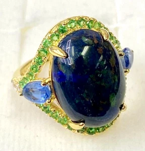HSN Rarities Gold Plated Sterling Azurite Malachite & Multi Gemstone Ring Size 7 - Picture 1 of 13