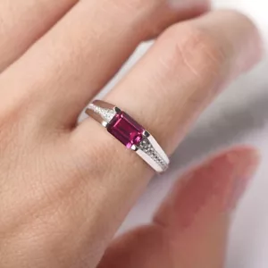 Solitaire Pink Ruby Women Ring Lab Created Gemstone 925 Sterling Silver Ring - Picture 1 of 6
