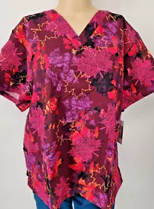 Womens Scrub Top Butter-Soft by UA Cotton Blend Autumn Maple Leaves 2 Pocket - Picture 1 of 5