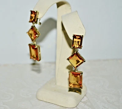 NIB $100 HEIDI DAUS Hot Rocks 3 Tiered Topaz Drop Earrings Pierced Omega - Image 1 of 4