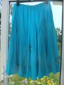 Cotton Blue Full panelled midi Gypsy boho Skirt Size 18 - 20 Elasticated waist - Picture 1 of 8