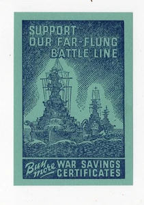 CANADA WW II WAR SAVINGS CERTIFICATES POSTER STAMP W/ BATTLESHIPS - Foto 1 di 1