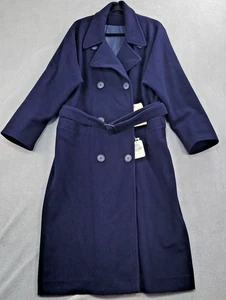 Vintage M.G. Kinsler Coat Womens 12 Navy Wool Belted Double Breasted Long Lined - Picture 1 of 16