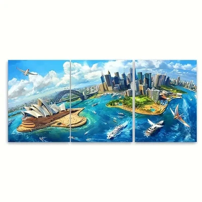 3pcs Australia A Vibrant View Of Sydney Wall Art Canvas Framed 50x70cm - Image 1 of 2