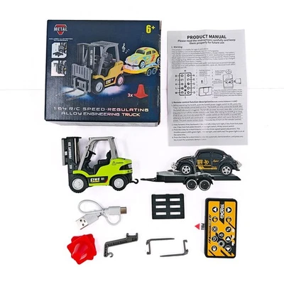 1:64 HG4-24 R/C Speed-Regulating Alloy Engineering Truck Forklift + Trailer Car - Image 1 of 4
