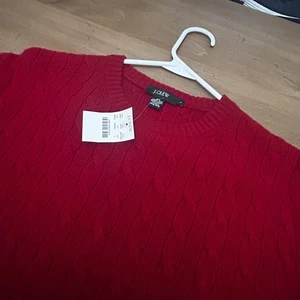 J Crew Sweater Mens Large Red Wool Cashmere Cable Knit Pullover Crewneck New - Picture 1 of 5