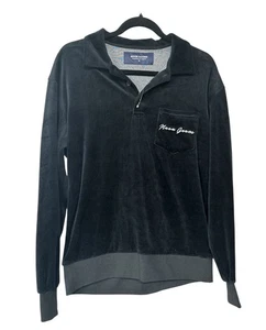 Noon Goons Samt Pullover Herren klein schwarz Baumwolle gesticktes Logo Langarm - Bild 1 von 4