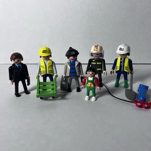 6 Vintage Playmobil Figuren: Bauarbeiter, Einbrecher, Kind mit Zubehör �� - Bild 1 von 12