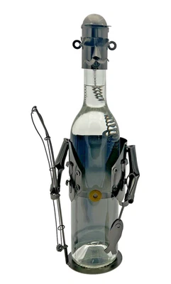 Carrito/soporte para botellas de vino de metal Fisherman-de colección-gris brillante profundo, detalle fino Foto 1 de 4