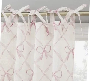 Sun Zero Romy Generation Sheer Curtain Panel, Pink Lattice Bows, 50" x 84" 2 PK - Picture 1 of 5