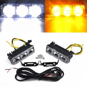 Daytime Running Lights Set White+Amber 2Pcs 3-LED Auto Fog Replacement - Picture 1 of 12