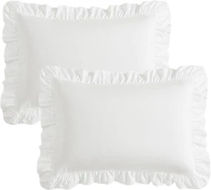 Ruffled Pillowcase Set of 2 Queen Size, White Pillow Shams with Envelope Clos... - Picture 1 of 1