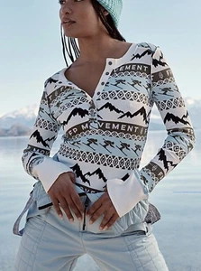 Free People Movement Rally Printed Layer Ribbed Knit Henley Top Ski Mountain XS - Bild 1 von 10