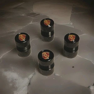 Universal Porsch STYLE Wheel Tire Air Valve Stem Cap Covers Metal Black Sport  - Picture 1 of 4