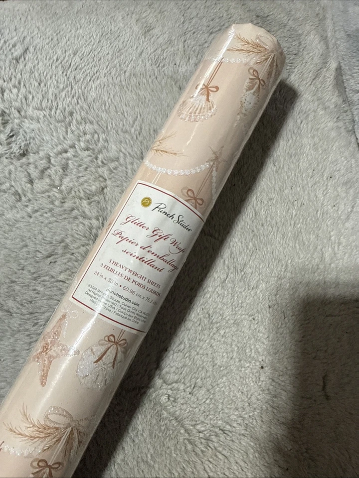 Punch Studio Glitter Christmas Wrapping Paper New Pink Sand Dollar Design NWT - Image 1 of 4
