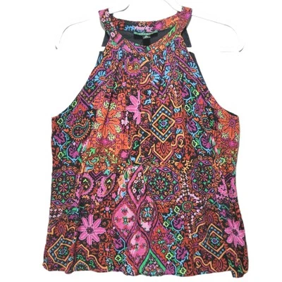 Lauren Ralph Lauren Tank Top Women M Halter Multicolor Texture Button Lined Boho - Image 1 of 4