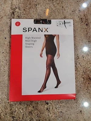 Nova meia-calça transparente SPANX 20217r preta cintura alta modeladora de coxa média tamanho B - Imagem 1 de 3