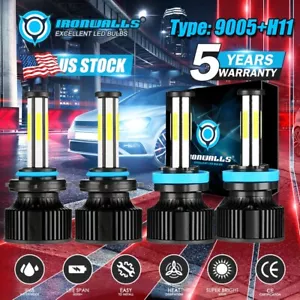 IRONWALLS 9005 H8 H11 LED Headlights Bulbs 6500K 2800W High Power 6-Sided Hi-Lo - Picture 1 of 12