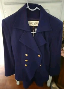 Vtg Albert Nipon SUIT Womens 2 Piece Jacket & Skirt wool Sz 2 DB NAVY EUC - Picture 1 of 9