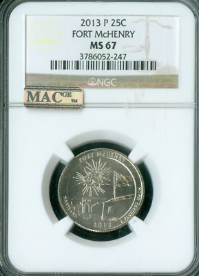 2013 P Mc HENRY WHITE LABEL QUARTER NGC MS67 2ND FINEST REGISTRY MAC SPOTLESS * - Image 1 of 2