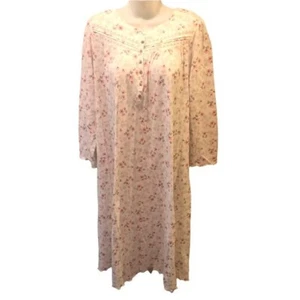 Aria White Printed Floral Nightgown Sz S Scalloped Hem Long Sleeve Cozy Nights - Picture 1 of 5
