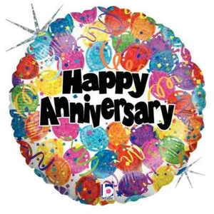 Happy Anniversary Holographic Foil Balloon 45cm (18") Birthday Party Decorations - Picture 1 of 1