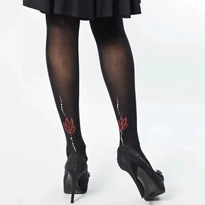 Panna 'MAGNOLIA' female pantyhose rhinestone floral pattern bottom leg 40D Black - Picture 1 of 7