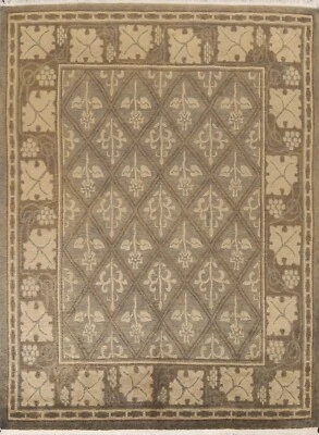 Geometric Nepalese Oriental Area Rug Hand-knotted Transitional Wool Carpet 8x10 - Image 1 of 4