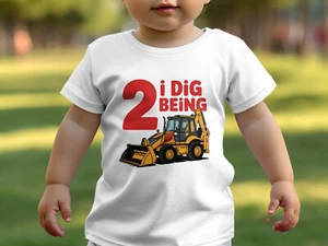 Boys 2nd Birthday T Shirt I Dig Being Two JCB Digger Shirt White T-Shirt Cute - Picture 1 of 5